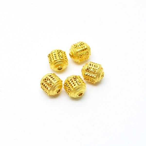 18K Solid Yellow Gold Drum Shape Plain Textured Finishing 7,5X8,5mm Bead, SGTAN-0170, Sold By 1 Pcs.