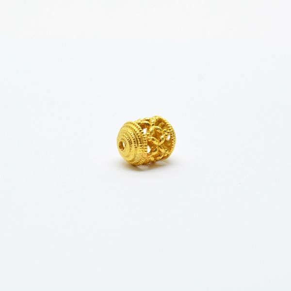18K Solid Yellow Gold Drum Shape Plain Textured Finishing 8,5X11mm Bead, SGTAN-0171, Sold By 1 Pcs.