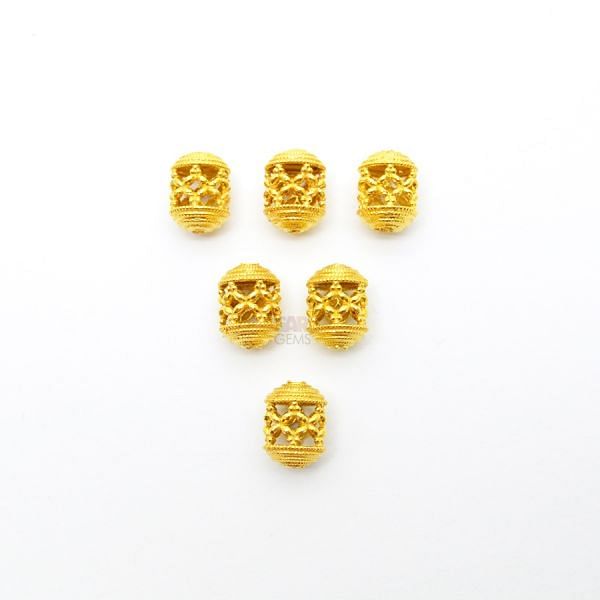 18K Solid Yellow Gold Drum Shape Plain Textured Finishing 8,5X11mm Bead, SGTAN-0171, Sold By 1 Pcs.