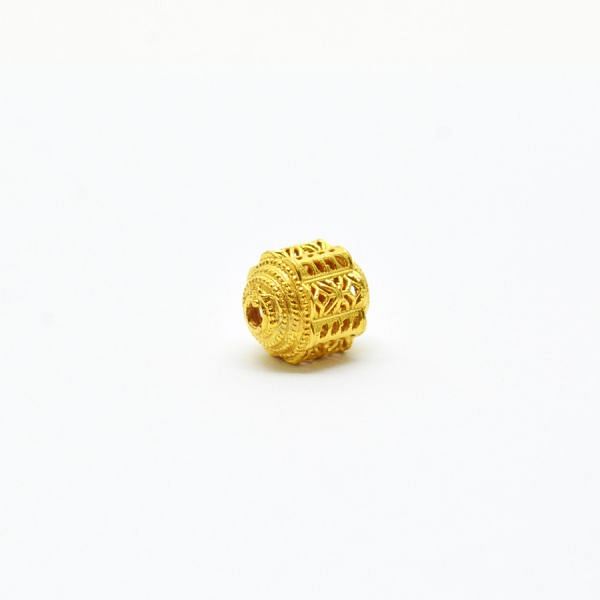 18K Solid Yellow Gold Drum Shape Plain Textured Finishing 9X10mm Bead, SGTAN-0172, Sold By 1 Pcs.