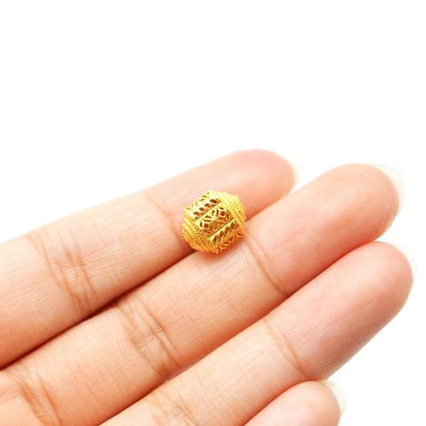 18K Solid Yellow Gold Drum Shape Plain Textured Finishing 9X10mm Bead, SGTAN-0172, Sold By 1 Pcs.