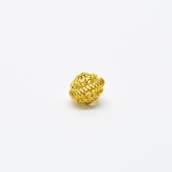 18K Solid Yellow Gold Roundel Shape Plain Textured Finishing 7X8,50mm Bead, SGTAN-0173, Sold By 1 Pcs.