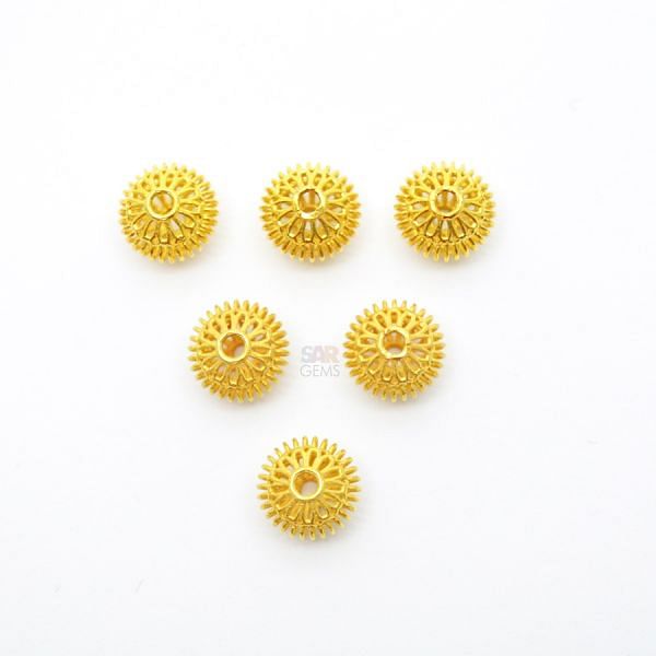 18K Solid Yellow Gold Roundel Shape Plain Textured Finishing 7X8,50mm Bead, SGTAN-0173, Sold By 1 Pcs.