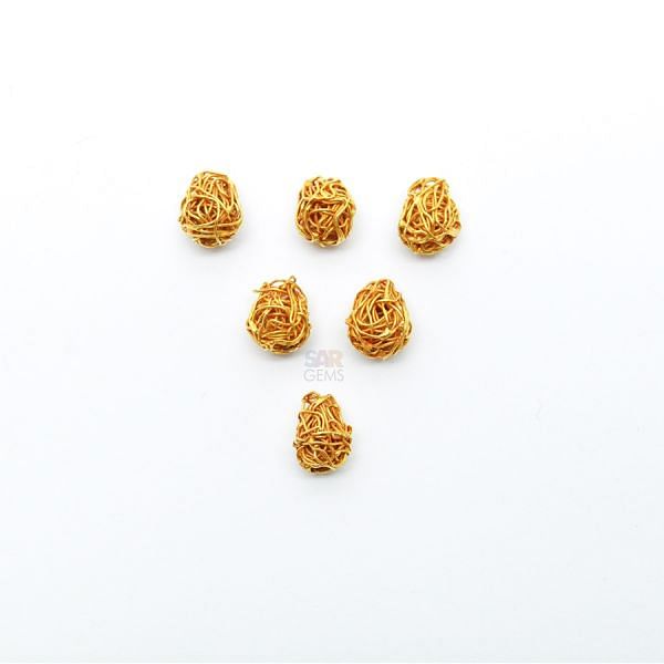 18K Solid Yellow Gold Drop Net Shape Wire Plain Finishing 9X7mm Bead, SGTAN-0199, Sold By 1 Pcs.