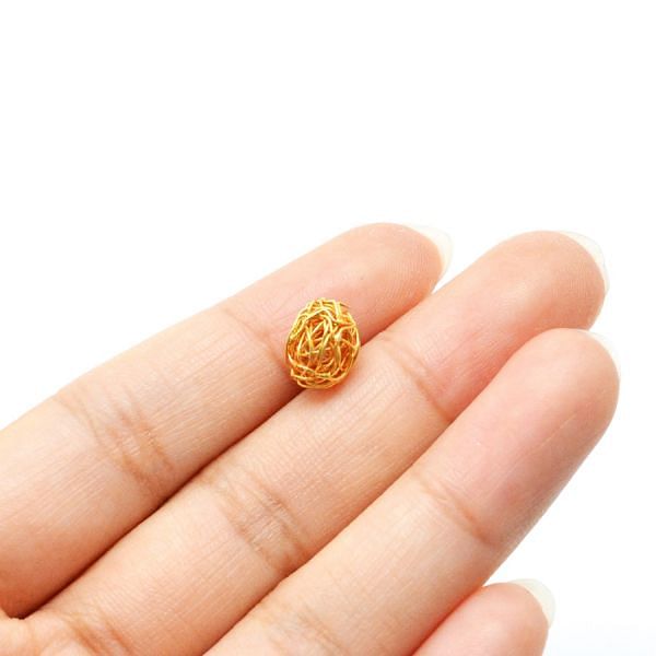 18K Solid Yellow Gold Oval Net Shape Wire Plain Finishing 9X7mm Bead, SGTAN-0200, Sold By 1 Pcs.