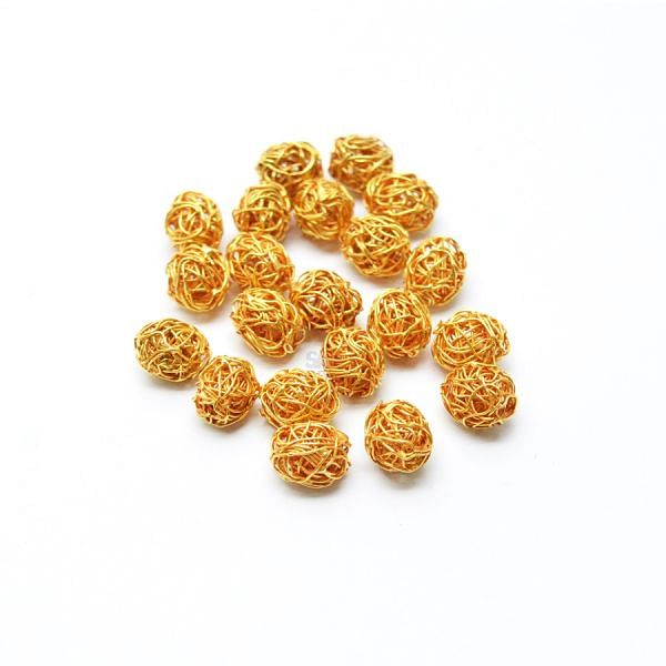 18K Solid Yellow Gold Oval Net Shape Wire Plain Finishing 9X7mm Bead, SGTAN-0200, Sold By 1 Pcs.