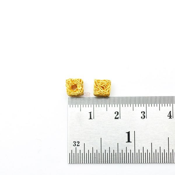 18K Solid Yellow Gold Cube Net Shape Wire Plain Finishing 6mm Bead, SGTAN-0202, Sold By 1 Pcs.