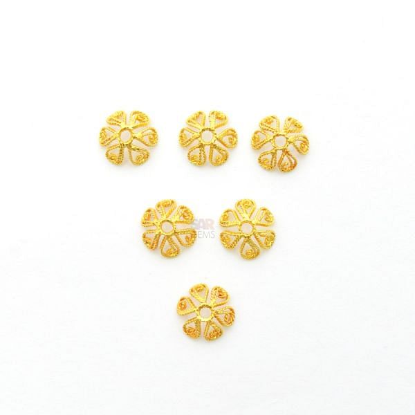 18K Solid Yellow Gold Flower Cap Shape Plain Finishing 9X4mm Bead, SGTAN-0219, Sold By 1 Pcs.