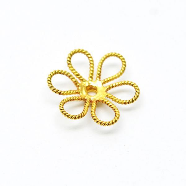 18K Solid Yellow Gold Flower Cap Shape Plain Finishing 14X3mm Bead, SGTAN-0220, Sold By 1 Pcs.