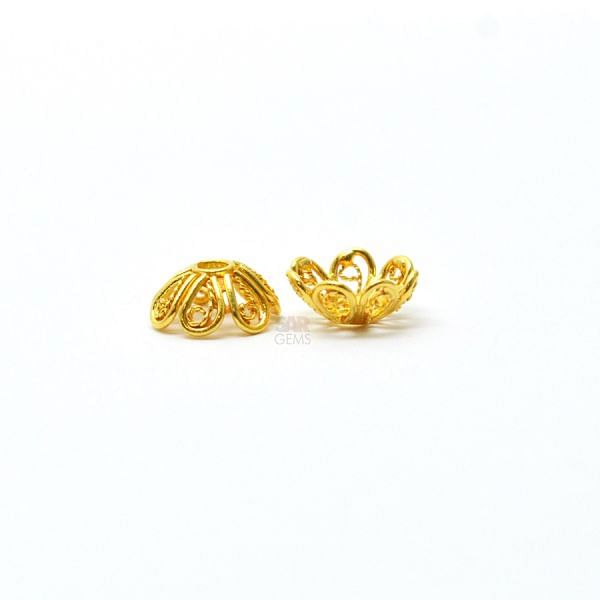 18K Solid Yellow Gold Flower Cap Shape Plain Finishing 8X4mm Bead, SGTAN-0222, Sold By 1 Pcs.