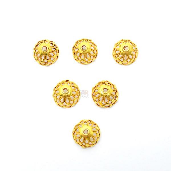 18K Solid Yellow Gold Flower Cap Shape Plain Finishing 12X7mm Bead, SGTAN-0234, Sold By 1 Pcs.