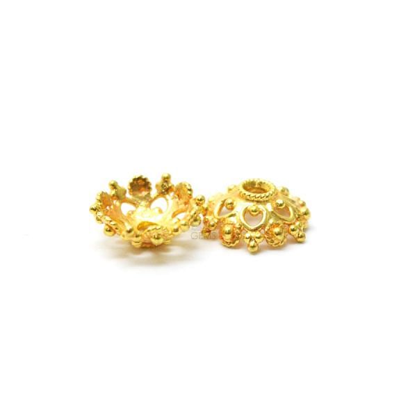 8K Solid Yellow Gold Flower Cap Shape Plain Finishing 9X3,5mm Bead, SGTAN-0236, Sold By 1 Pcs.