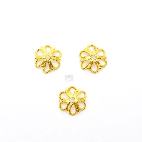 18K Solid Yellow Gold Flower Cap Shape Plain Finishing, 9X3mm Plain Bead, SGTAN-0237, Sold By 1 Pcs.