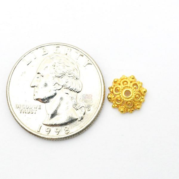 18K Solid Yellow Gold Flower Cap Shape Plain Finishing, 9X4 mm Plain Bead, SGTAN-0238, Sold By 1 Pcs.