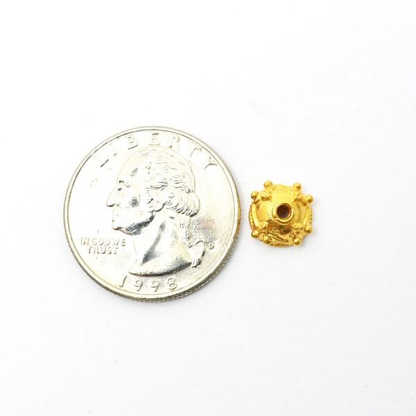 18K Solid Yellow Gold Fancy Cap Shape Textured Finishing 4,5X9mm Bead, SGTAN-0240, Sold By 1 Pcs.