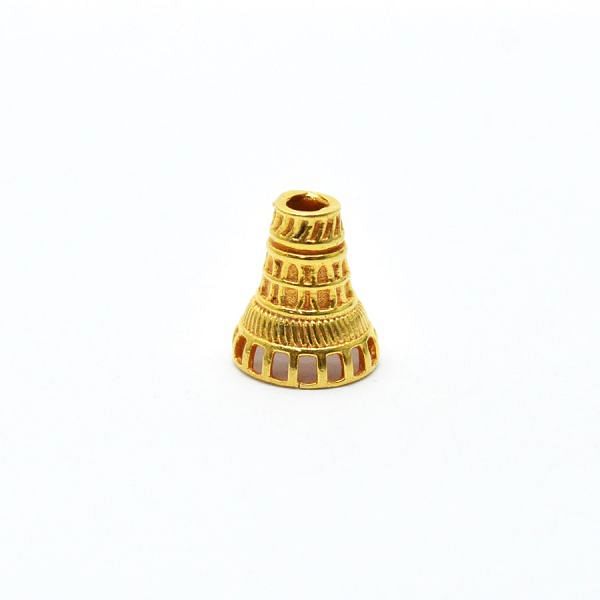 18K Solid Yellow Gold Fancy Cap Long  Shape Textured Finishing 11X13mm Bead, SGTAN-0241, Sold By 1 Pcs.