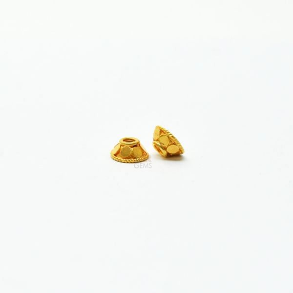 18K Solid Yellow Gold Fancy Cap Shape Textured Finishing 7X3mm Bead, SGTAN-0242, Sold By 1 Pcs.
