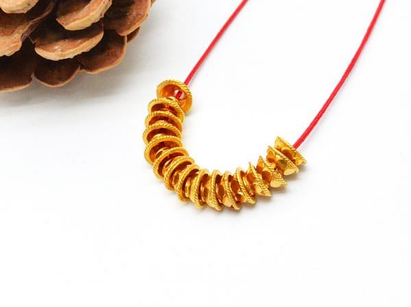 18K Solid Yellow Gold Fancy Cap Shape Textured Finishing 7X3mm Bead, SGTAN-0242, Sold By 1 Pcs.