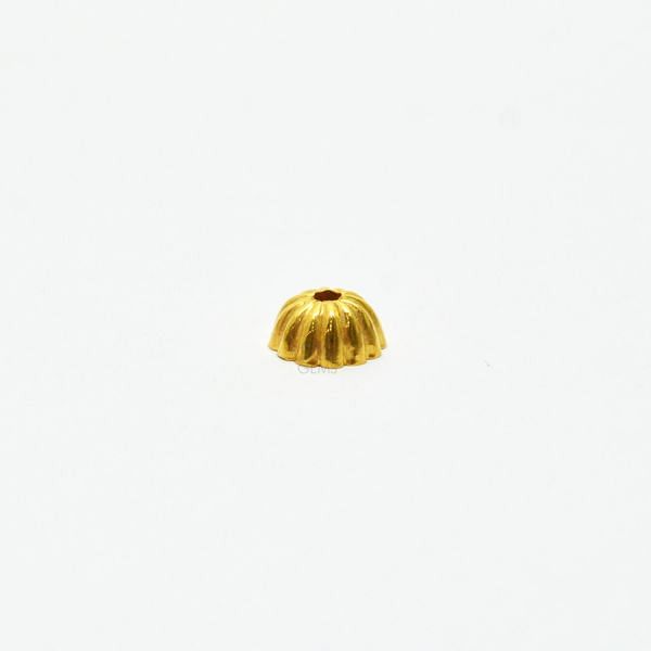 18K Solid Yellow Gold Half Melon Cap Shape Textured Finishing 4X6,5mm Bead, SGTAN-0243, Sold By 2 Pcs.