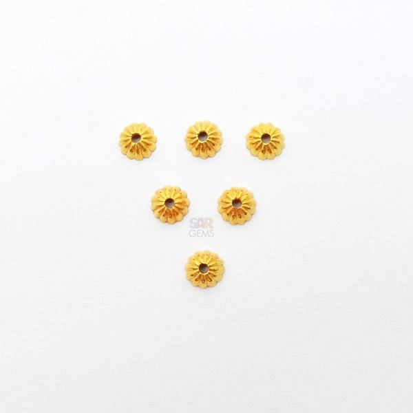 18K Solid Yellow Gold Half Melon Cap Shape Textured Finishing 4X6,5mm Bead, SGTAN-0243, Sold By 2 Pcs.