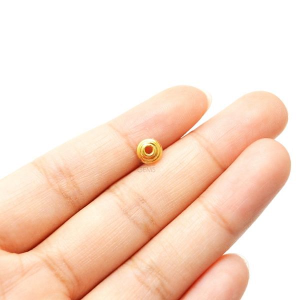 18K Solid Yellow Gold Flower Shape Textured Finishing 6X2mm Bead, SGTAN-0246, Sold By 2 Pcs.