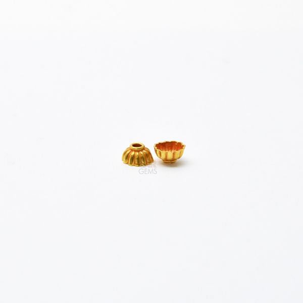 18K Solid Yellow Gold Caps Plain Shape Plain Finishing 6X3mm Bead, SGTAN-0251, Sold By 2 Pcs.
