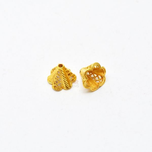 18K Solid Yellow Gold Caps Plain Shape FancyTaxtured Finishing 10X8mm Bead