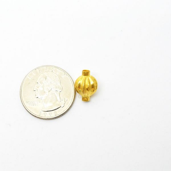 18K Solid Yellow Gold Fancy  Melon Shape Plain Finishing, 13X10mm Bead, SGTAN-0259, Sold By 1 Pcs.