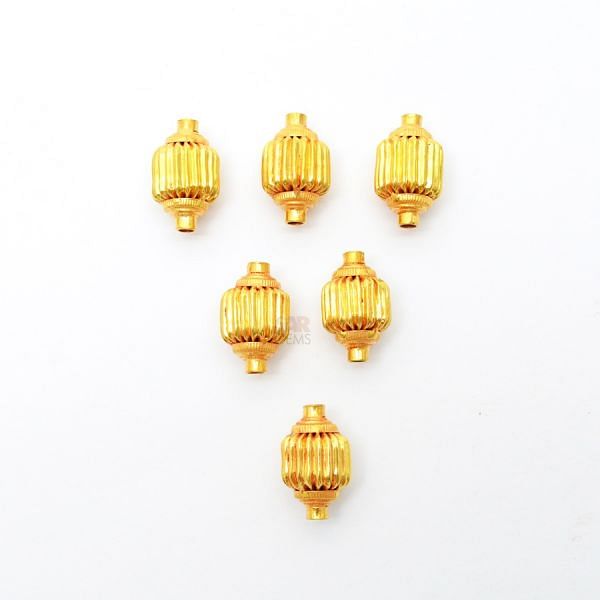 18K Solid Yellow Gold Drum Shape Plain Lining Finishing 17X11mm Bead, SGTAN-0261, Sold By 1 Pcs.