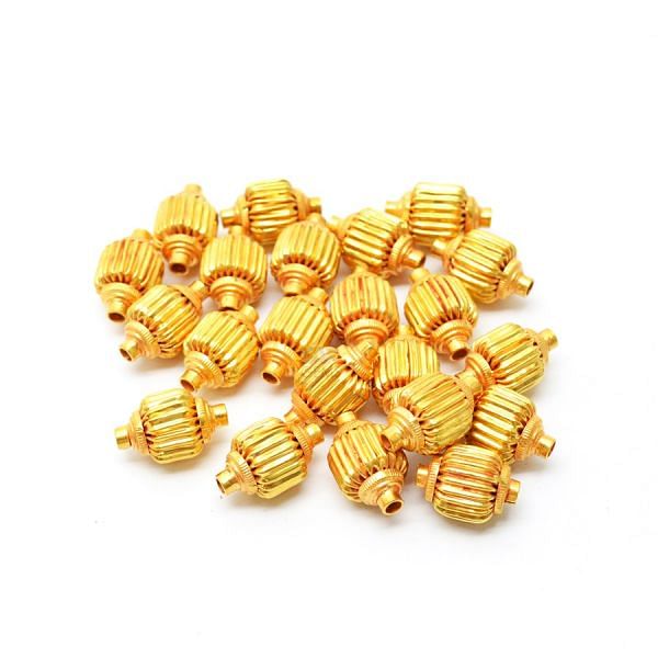 18K Solid Yellow Gold Drum Shape Plain Lining Finishing 17X11mm Bead, SGTAN-0261, Sold By 1 Pcs.