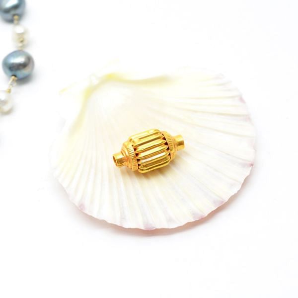 18K Solid Yellow Gold Drum Shape Plain Lining Finishing 17X9mm Bead, SGTAN-0262, Sold By 1 Pcs.