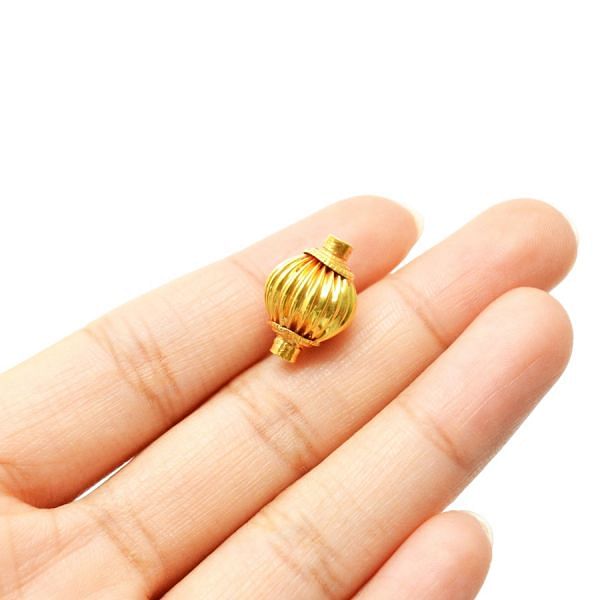 18K Solid Yellow Gold Drum Shape Plain Lining Finishing 15X11mm Bead, SGTAN-0264, Sold By 1 Pcs.