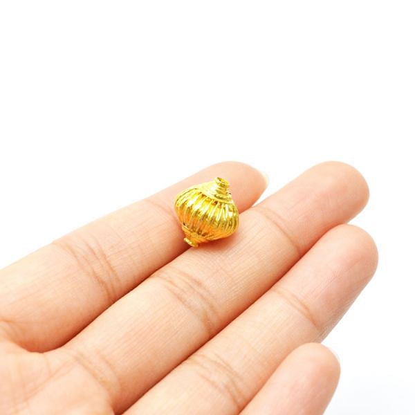 18K Solid Yellow Gold Roundel Shape Plain Lining Finishing 12,5X12mm Bead, SGTAN-0265, Sold By 1 Pcs.