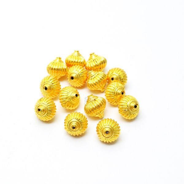 18K Solid Yellow Gold Roundel Shape Plain Lining Finishing 12,5X12mm Bead, SGTAN-0265, Sold By 1 Pcs.