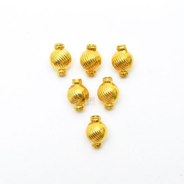 18K Solid Yellow Gold Fancy Roundel Shape Plain Lining Finishing 11X7mm Bead, SGTAN-0267, Sold By 1 Pcs.