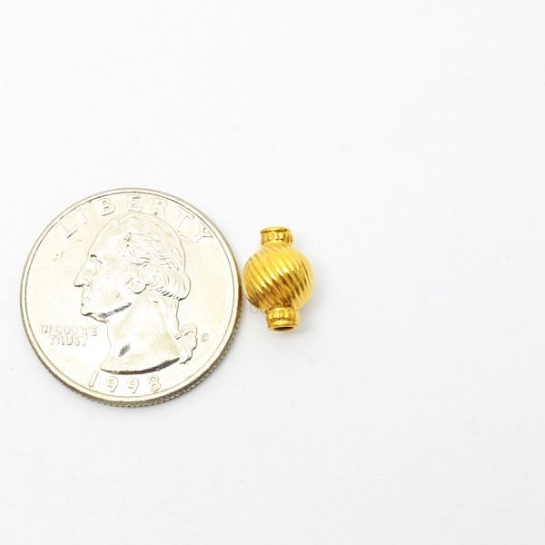 18K Solid Yellow Gold Fancy Roundel Shape Plain Lining Finishing 11X7mm Bead, SGTAN-0267, Sold By 1 Pcs.