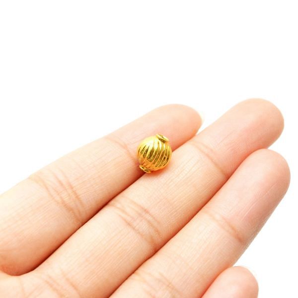 18K Solid Yellow Gold Oval Shape Plain Lining Finishing 8,5X7mm Bead, SGTAN-0271, Sold By 1 Pcs.