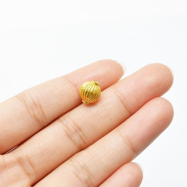 18K Solid Yellow Gold Oval Shape Plain Lining Finishing 9X8mm Bead, SGTAN-0272, Sold By 1 Pcs.