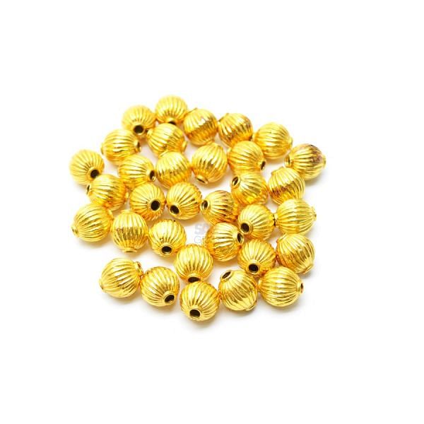 18K Solid Yellow Gold Oval Shape Plain Lining Finishing 9X8mm Bead, SGTAN-0272, Sold By 1 Pcs.