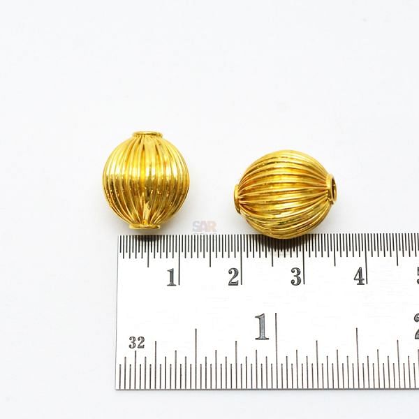 18K Solid Yellow Gold Oval Shape Plain Lining Finishing 15,5X14mm Bead, SGTAN-0273, Sold By 1 Pcs.