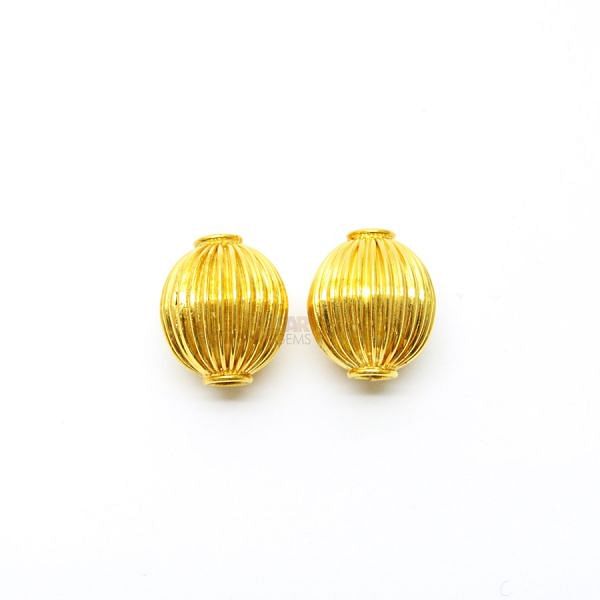 18K Solid Yellow Gold Oval Shape Plain Lining Finishing 15X13mm Bead, SGTAN-0274, Sold By 1 Pcs.
