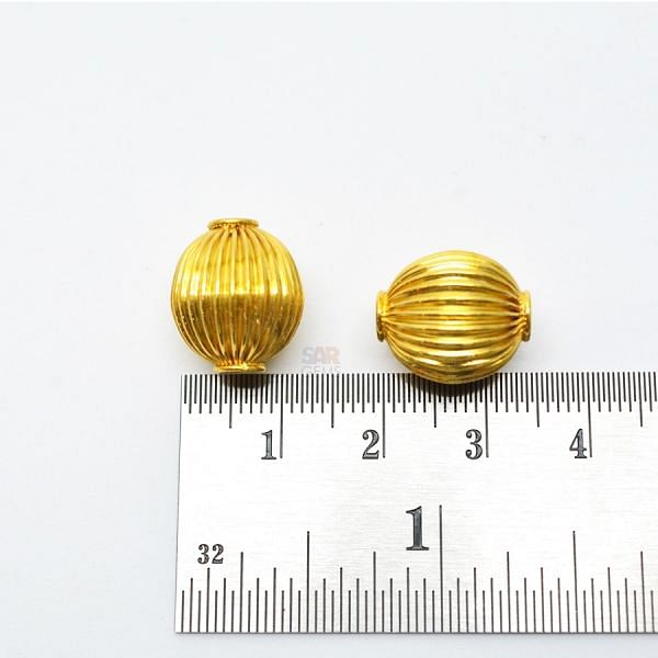 18K Solid Yellow Gold Oval Shape Plain Lining Finishing 15X13mm Bead, SGTAN-0274, Sold By 1 Pcs.