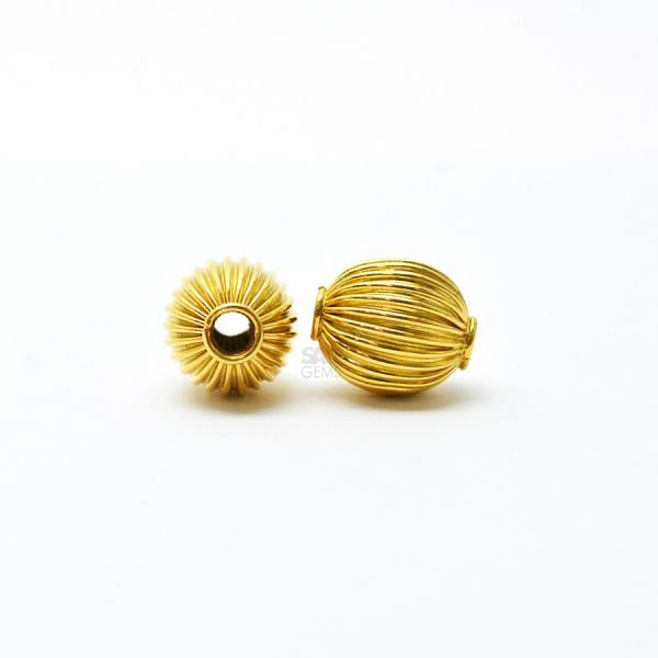 18K Solid Yellow Gold Oval Shape Plain Lining Finishing 13,5X11mm Bead, SGTAN-0275, Sold By 1 Pcs.