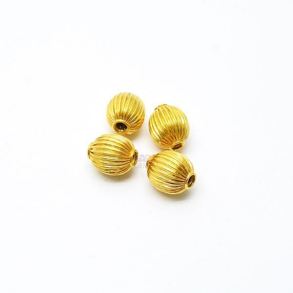18K Solid Yellow Gold Oval Shape Plain Lining Finishing 13,5X11mm Bead, SGTAN-0275, Sold By 1 Pcs.