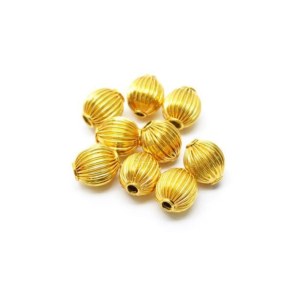 18K Solid Yellow Gold Oval Shape Plain Lining Finishing 12X10mm Bead, SGTAN-0276, Sold By 1 Pcs.