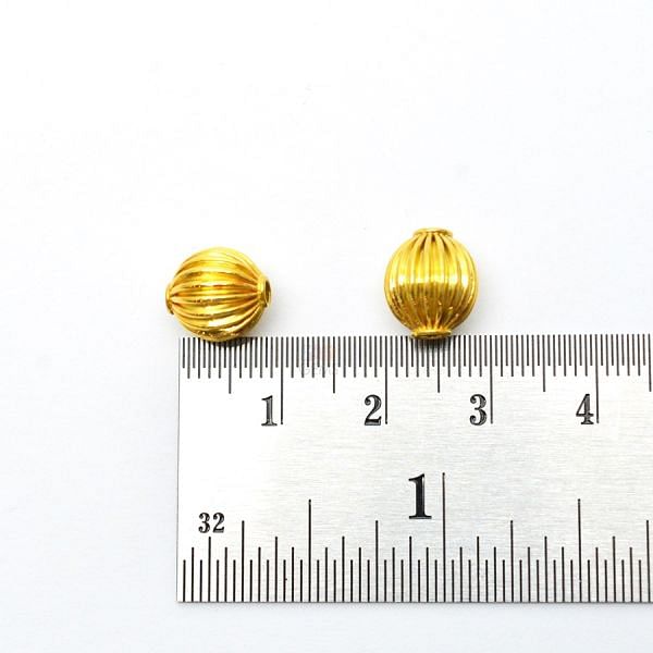 18K Solid Yellow Gold Oval Shape Plain Lining Finishing 10X9mm Bead, SGTAN-0277, Sold By 1 Pcs.