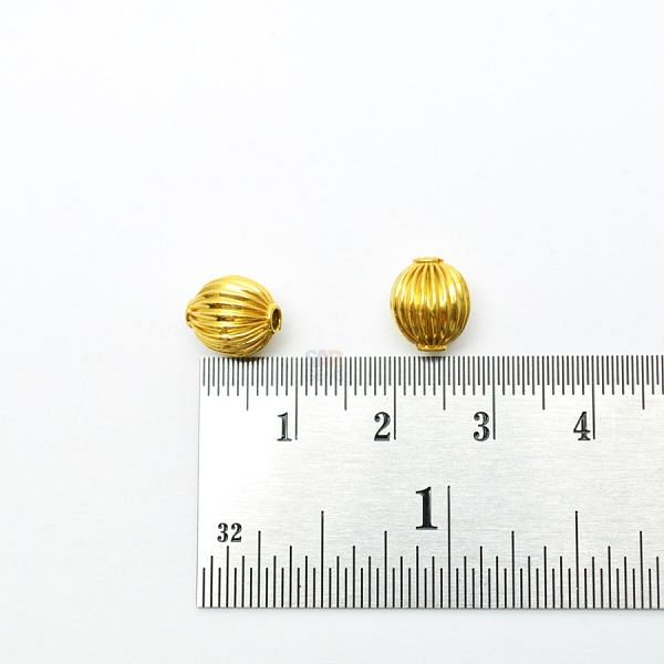 18K Solid Yellow Gold Oval Shape Plain Lining Finishing 9,5X8mm Bead, SGTAN-0278, Sold By 1 Pcs.