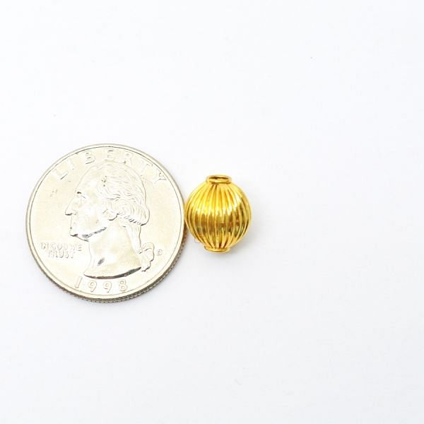 18K Solid Yellow Gold Oval Shape Plain Lining Finishing 10,5X10mm Bead, SGTAN-0279, Sold By 1 Pcs.