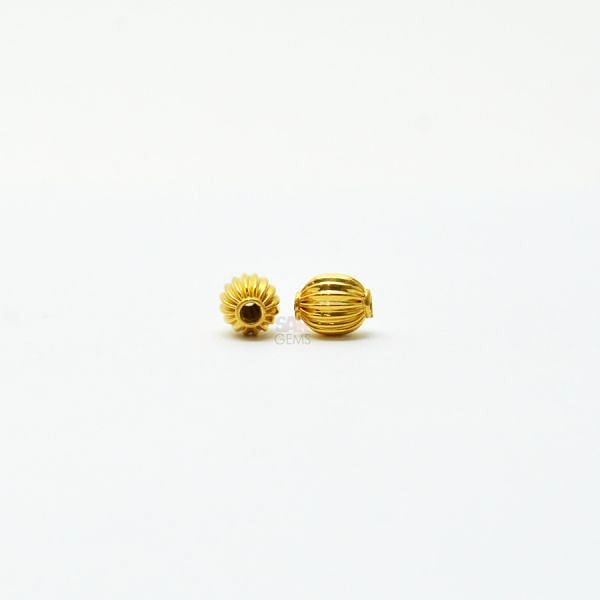 18K Solid Yellow Gold Oval Shape Plain Lining Finishing 8X6mm Bead, SGTAN-0280, Sold By 1 Pcs.
