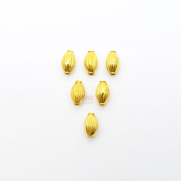 18K Solid Yellow Gold Rice Drum Shape Plain Lining Finishing 11X6mm Bead, SGTAN-0282, Sold By 1 Pcs.